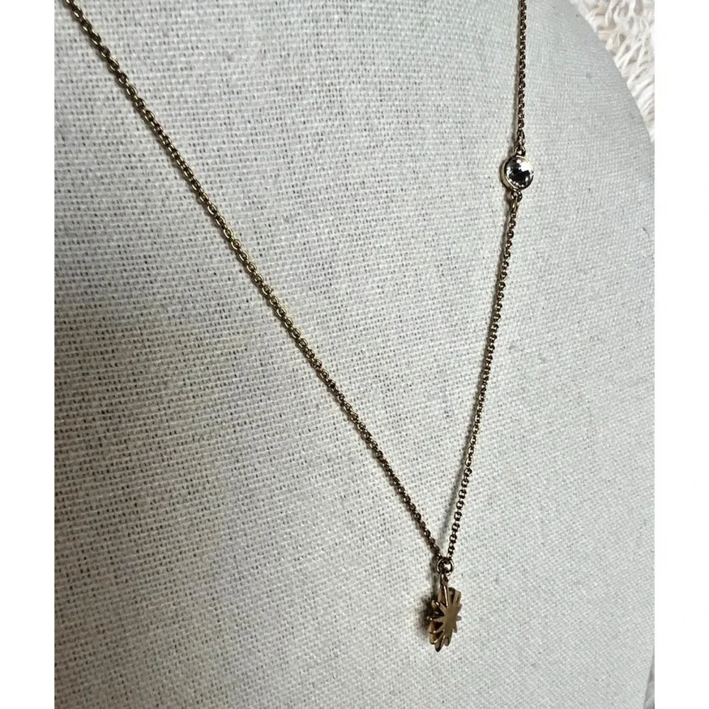 Alexa's Angels Gold Tone Necklace Sunburst Charm Crystal Dainty Minimalist‎ 17
